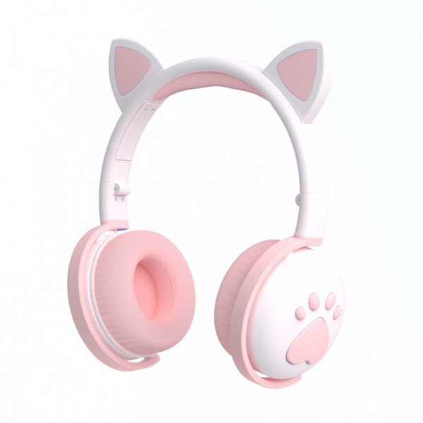 Wholesale Cat Ear and Paw LED Bluetooth Headphone Headset with Built in Mic, Luminous Light, Foldable, 3.5mm Aux In for Adults Children Home School (White)